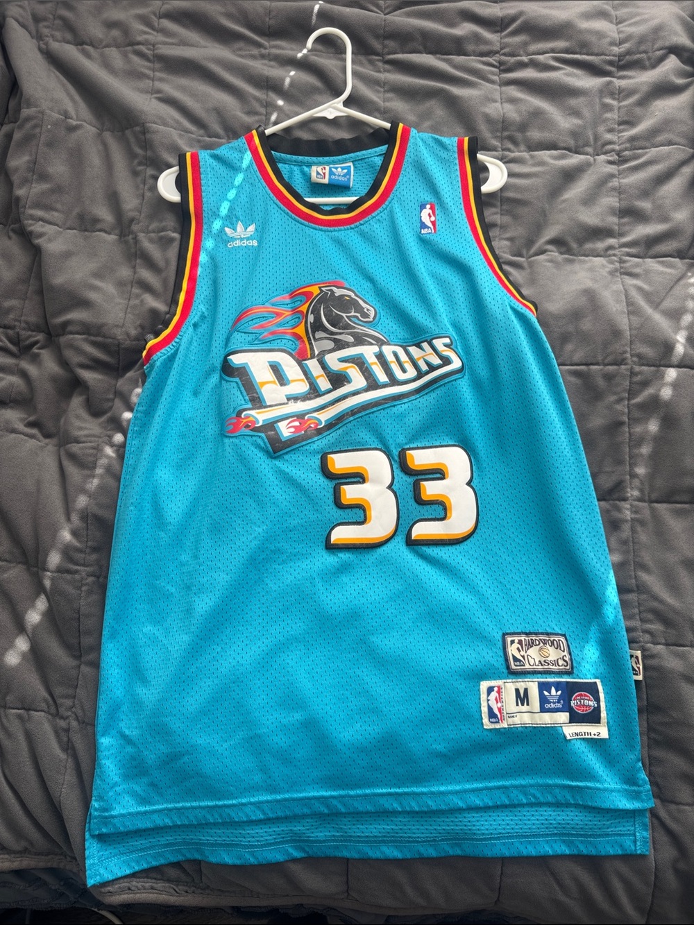 adidas Teal Detroit Pistons #33 Hardwood Classics Jersey
